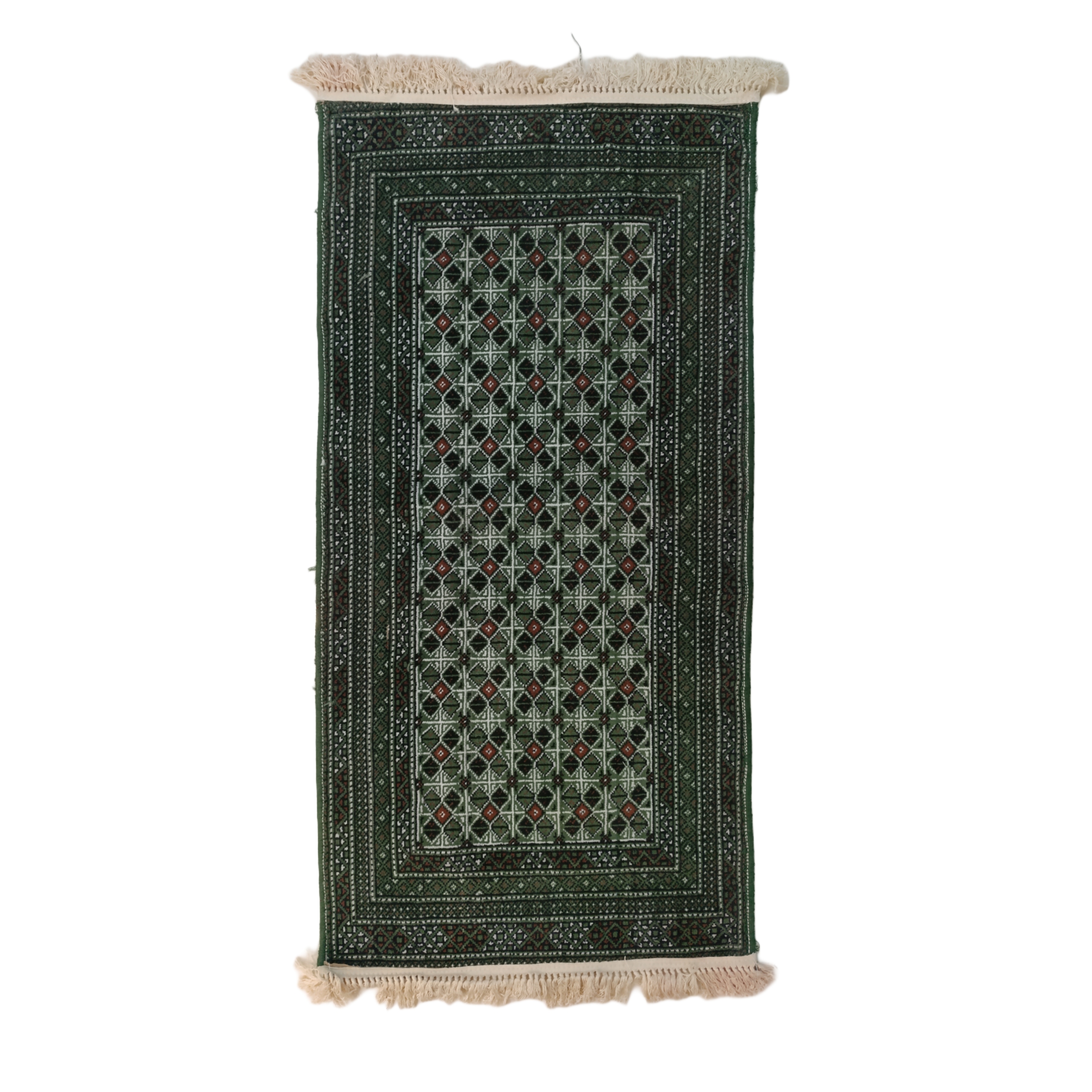 قالیچه دستبافت ترکمن ۳۰ ساله سبز کد ۱۰۹ طرح پشتی