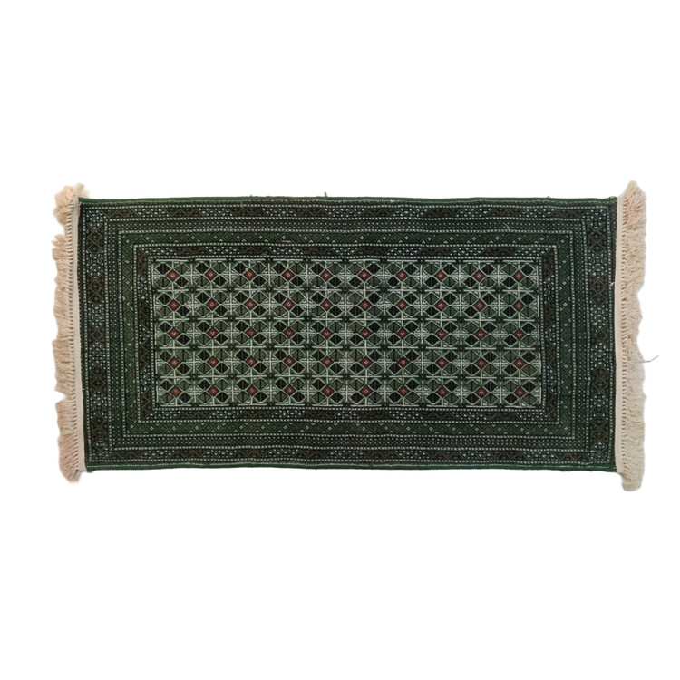 قالیچه دستبافت ترکمن ۳۰ ساله سبز کد ۱۰۹ طرح پشتی