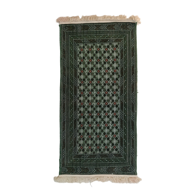 قالیچه دستبافت ترکمن ۳۰ ساله سبز کد ۱۰۹ طرح پشتی