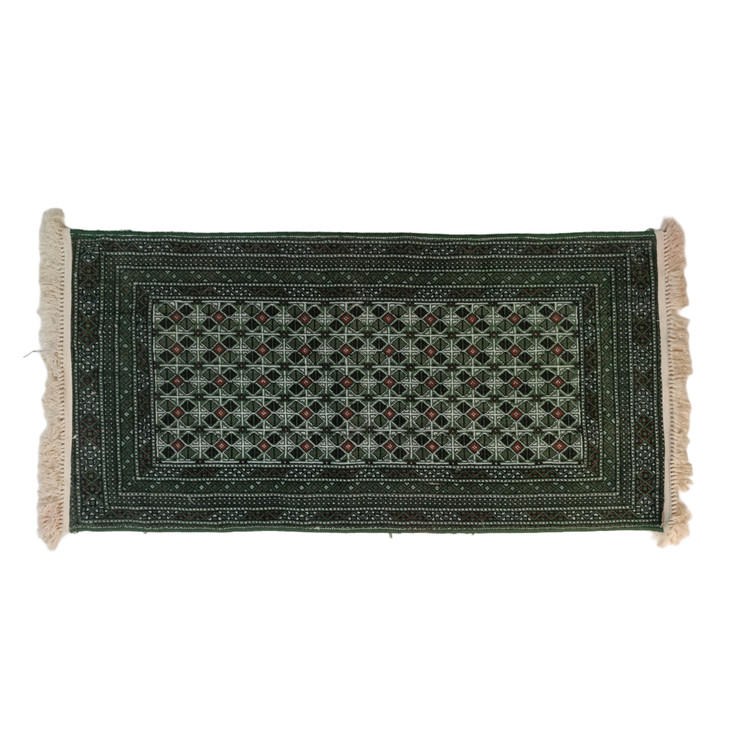 قالیچه دستبافت ترکمن ۳۰ ساله سبز کد ۱۰۹ طرح پشتی